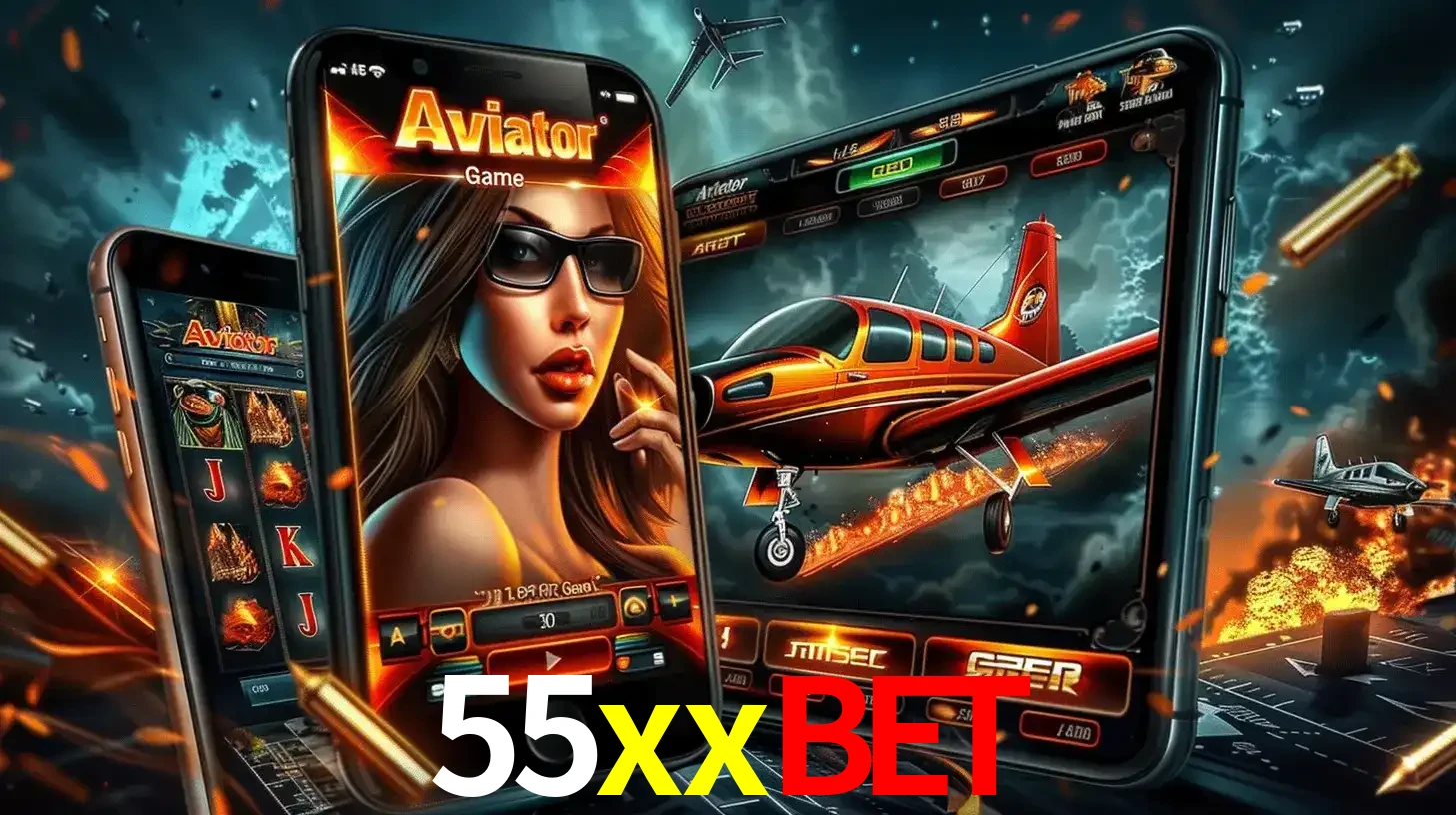 O popular jogo de apostas Aviator exibido em vários celulares e tablets, mostrando a interface emocionante e a ação de voo disponíveis para jogar agora no 55xxbet.
