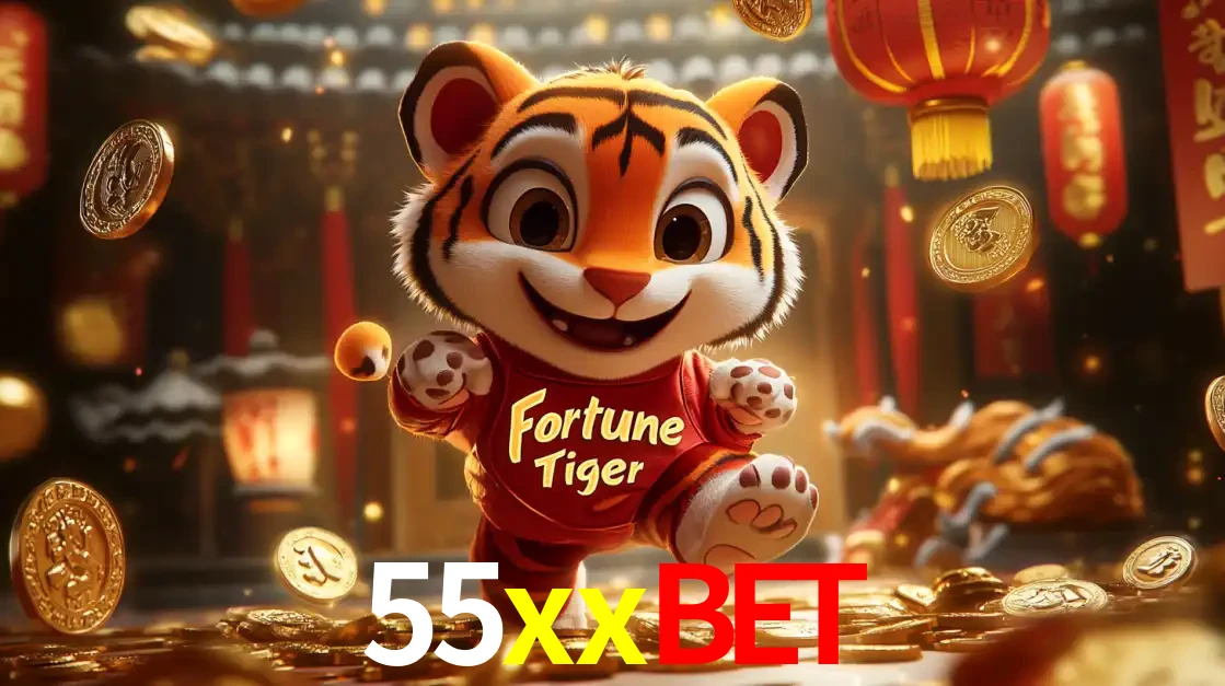 O alegre personagem do Fortune Tiger correndo sobre um caminho de moedas de ouro, simbolizando os grandes prêmios e a diversão do popular jogo de slot do 55xxbet.